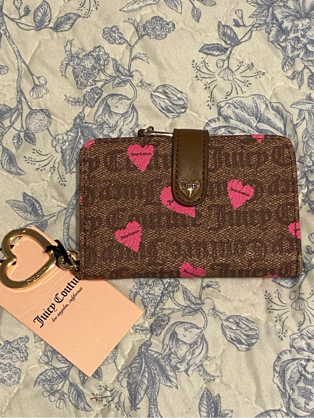 Juicy Couture Brown Wallet with Pink Heart Print and Keyring